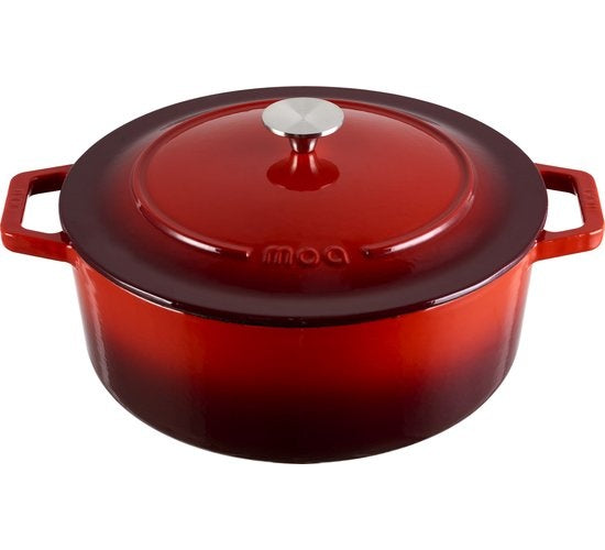 MOA Casserole en fonte - Capacité 7,2 litres - 30CM - Ronde - Toutes sources de chaleur - Egalement pour induction - Poids 7,3 kg - Rouge cerise - C30CB