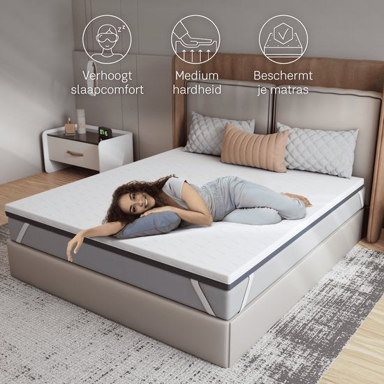 CozySense® DualFeel Topper Mattress 140x200 - Surmatelas - Surmatelas - Avec face chaude et face froide - CertiPUR® - Fermeté moyenne - 7,5 cm - Housse lavable