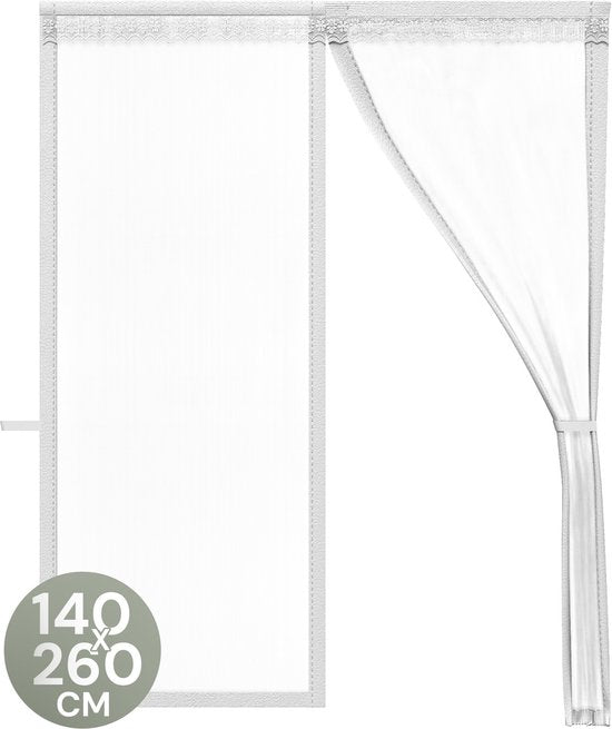 O'DADDY® Rideau de porte Deluxe FIBER - Rideau anti-moustiques magnétique - Pour les nouvelles constructions et les portes standard - Installation facile - Moustiquaire de porte blanche - 140x260 cm