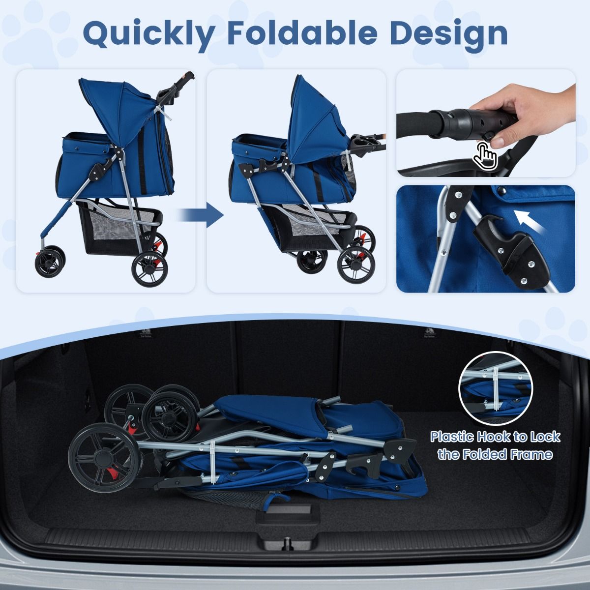 Chariot pliable pour animaux de compagnie Coast - pare-soleil réglable - revêtement lavable - couleur sombre