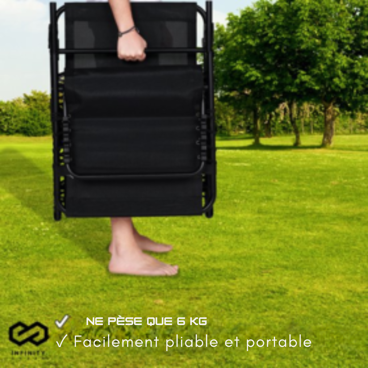 Chaise longue Infinity Goods  - Pliable et réglable - Max 120kg - 190 x 55 x 30 cm - Anthracite