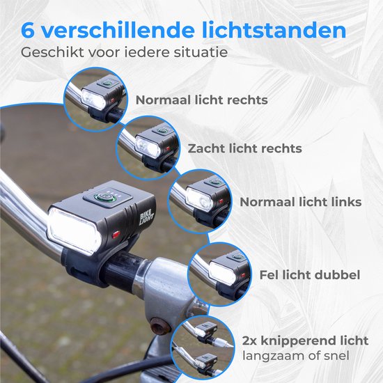 Nuvance Bicycle Light - Eclairage vélo - 6 étapes - 1000 Lumen - Eclairage vélo - Eclairage avant - Eclairage arrière - USB rechargeable