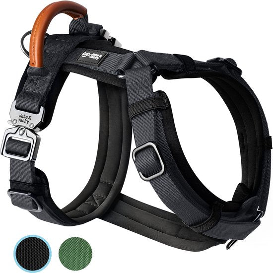 Harnais Jake and Jacky Dog Medium - Harnais Anti-Traction - Harnais Y pour chien - Harnais pour chien - Noir - Taille S