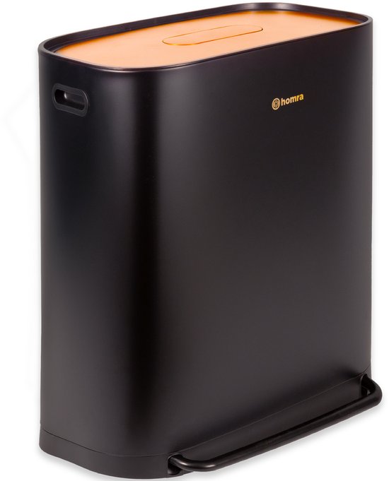 Poubelle Homra Rockx 60 litres - Poubelle à double pédale 2 x 30 L avec filtre anti-odeurs - Poubelle de tri sélectif en acier inoxydable à 2 compartiments - Poubelle de recyclage - Poubelle de cuisine - Poubelle de tri sélectif - Poubelles doubles noir e