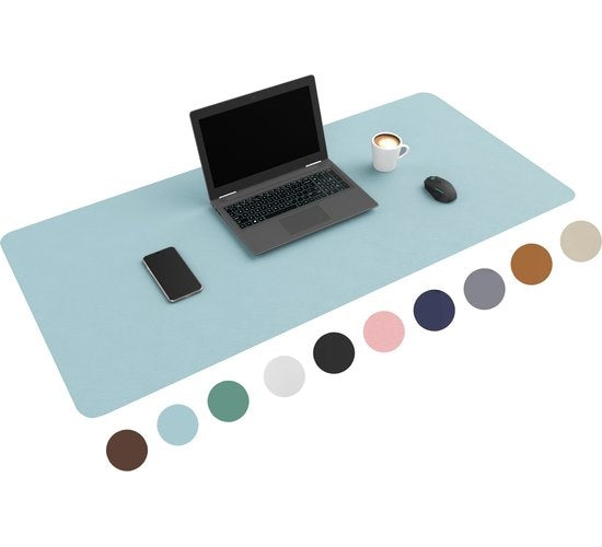 WURK Sous-main professionnel en cuir synthétique - Organiseur de bureau - Avec pince à câble - Baby Blue - 120x60