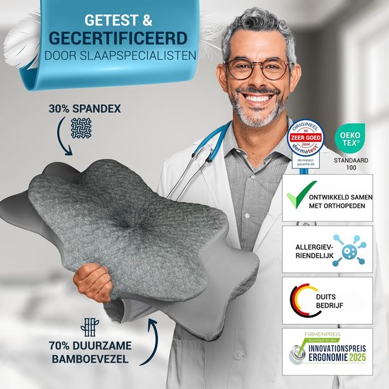 Oreiller orthopédique Glückstoff pour les douleurs cervicales, en mousse à mémoire de forme - Hypoallergénique, oreiller ergonomique, pour les douleurs cervicales et dorsales, adapté à toutes les positions de sommeil, livré avec un sac en jute