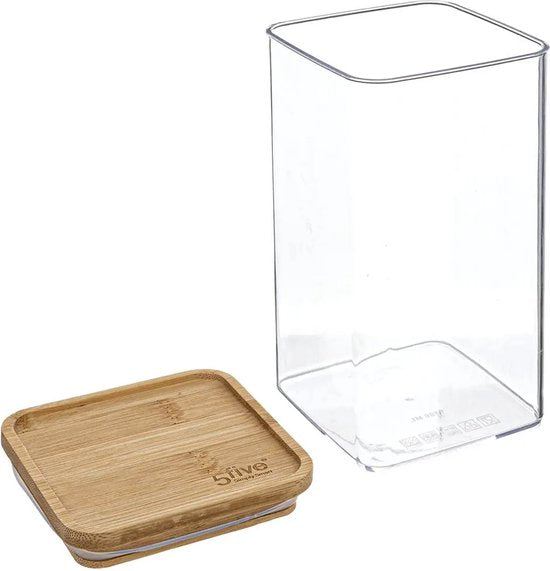 5Five - Bocal de conservation pour la cuisine - Berlino - plastique/bambou - 1 500 ml - alimentaire - 10 x 20 cm