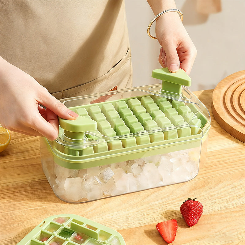 Moule à glaçons BJ vert à double paroi et à bords inclinés, 100 compartiments, bac à glaçons en plastique