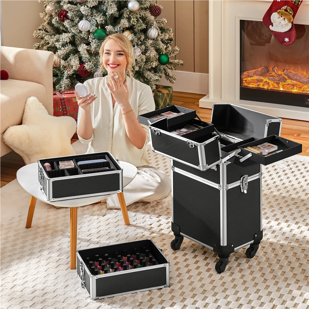Valise de maquillage 5 en 1 Yaheetech à roulettes - Verrouillable - 34 x 25,5 x 80,5 cm - Noir