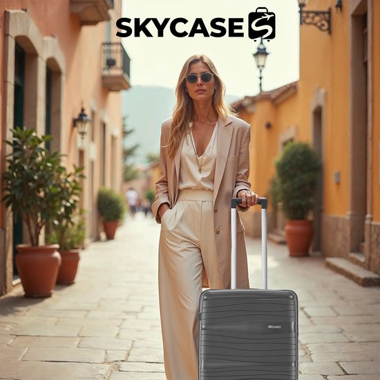 SKYCASES Travelin' Charm - 24-inch Medium Travel Suitcase - Number Lock - 41x24x69 cm - 68L - Lightweight, Waterproof & Durable - Anthracite V2