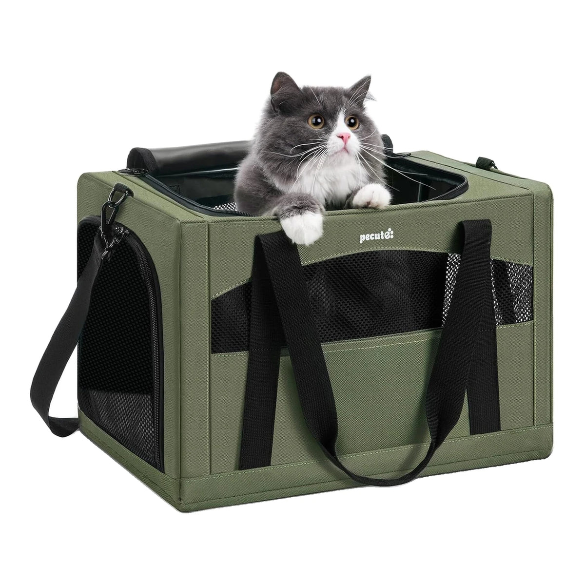 Sac de transport pour animaux de compagnie Pecute, série Frame - Vert militaire - 43 cm - Jusqu'à 5 kg, chat et petit chien