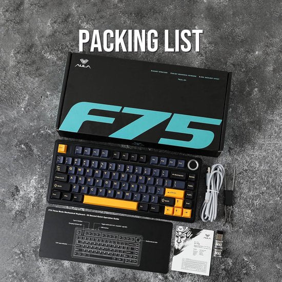AULA F75 - Clavier gaming sans fil - Mécanique - Gasket - Hot Swap - Claviers QWERTY - Tri-mode - 80 touches - Noir tonnerre