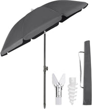 Ensemble de parasol O’DADDY® – Inclinable et réglable – Imperméable – Résistant aux UV – Avec piquet et sac de transport – Plage, jardin et balcon – 180 cm – Gris foncé