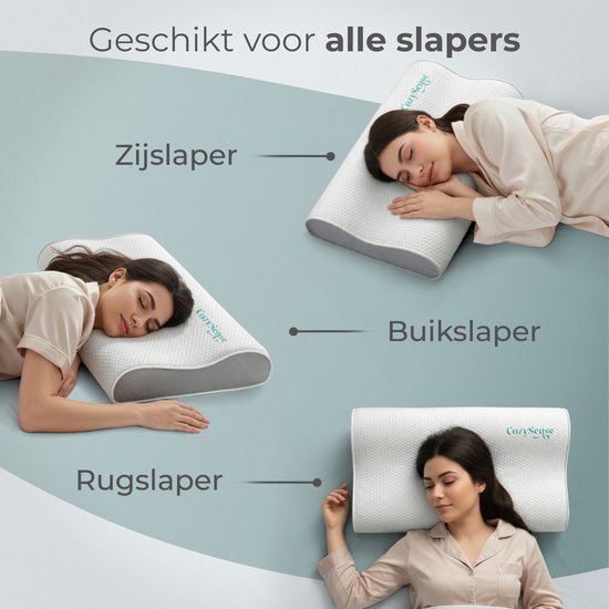 Oreiller CozySense® - Oreiller orthopédique - Oreiller ergonomique - Oreiller de sommeil en mousse à mémoire de forme - Taie d'oreiller et sac de transport inclus - Fermeté - pour les dormeurs sur le côté, le ventre et le dos