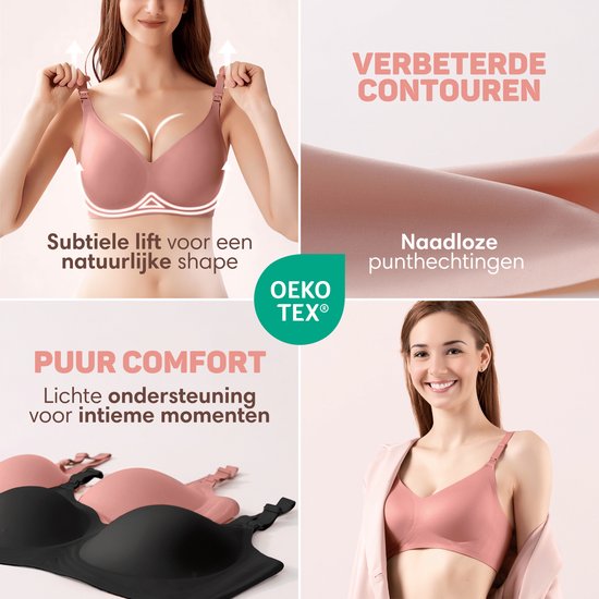 Vulpes Goods® BabyCare - Soutien-gorge d'allaitement sans armature - Soutien-gorge de maternité - Soutien-gorge d'allaitement sans couture - Soutien-gorge de nuit - bretelle réglable - tissu ultra doux - rembourrage amovible - devant avec rabat - pratique