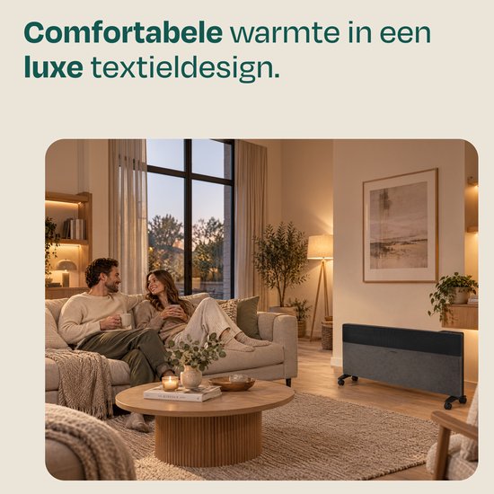 Radiateur électrique de luxe VONROC – Panneau en tissu – Onduleur – 2 500 W – 30 m² – Noir – Wi-Fi