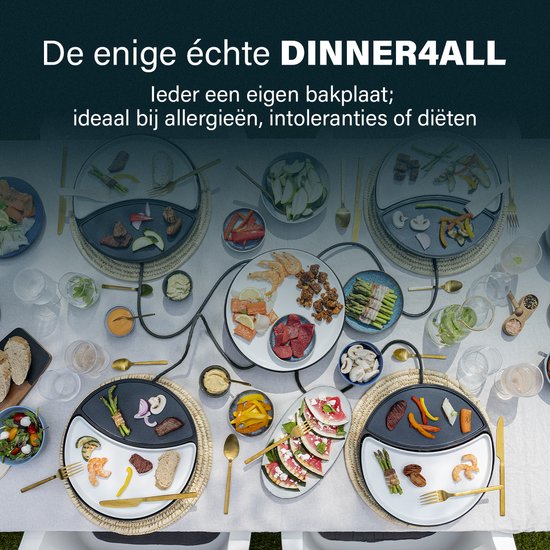 Princess Dinner4All 103080 - Set gastronomique - Gril et plaque de cuisson - Cordon d'alimentation extra-long de 2 mètres - 4 personnes - Lavable au lave-vaisselle - Sans PFAS - Kit d'extension disponible
