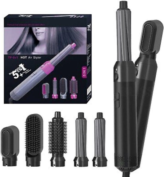 Salon 24 Multistyler 5-en-1 & Hairwrap – Sèche-cheveux, brosse volumatrice et 2 embouts à boucles