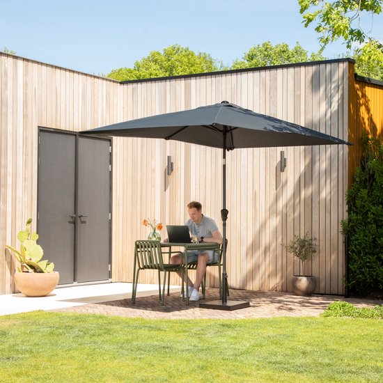 VONROC Premium Parasol Stick Rapallo 200x300cm - Housse de protection incluse - Parasol rectangulaire - Inclinable - Toile résistante aux UV - Gris