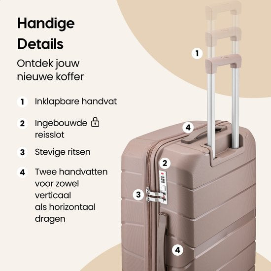 SKYCASES Urban Adventurer - Valise bagage à main - Serrure à numéro - 44L - Roues pivotantes - Valise de voyage avec serrure à bagage - Trolley léger - Champagne