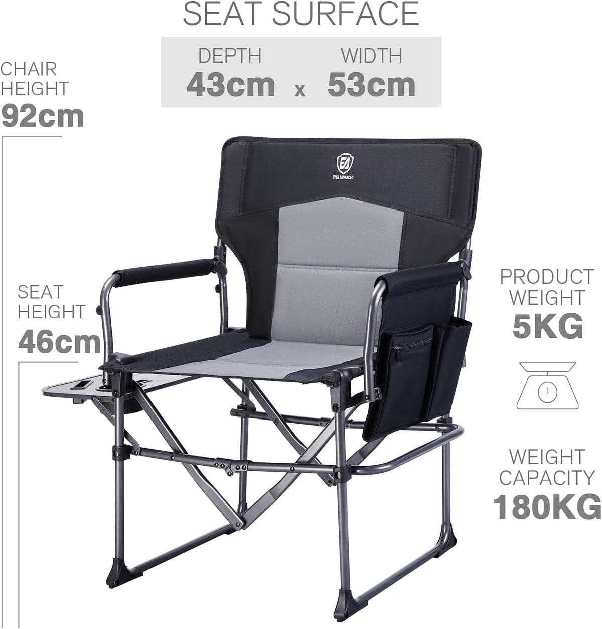Fauteuil de réalisateur EVER ADVANCED DC-1026 - noir - 43 × 53 × 92 cm