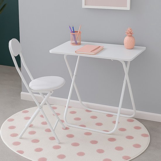 Ceruzo Table pliante pour enfants avec chaise - Blanc - Pliable - MDF - Métal