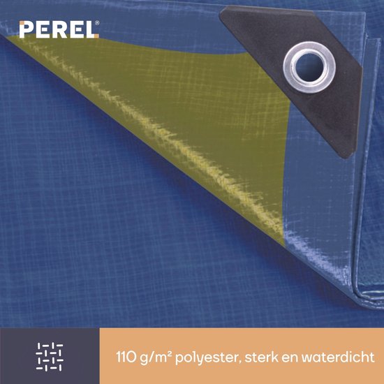 Bâche Perel, résistante, 10 œillets, coins renforcés, rectangulaire, bleu/vert, 110 g/m², 2 x 3 m
