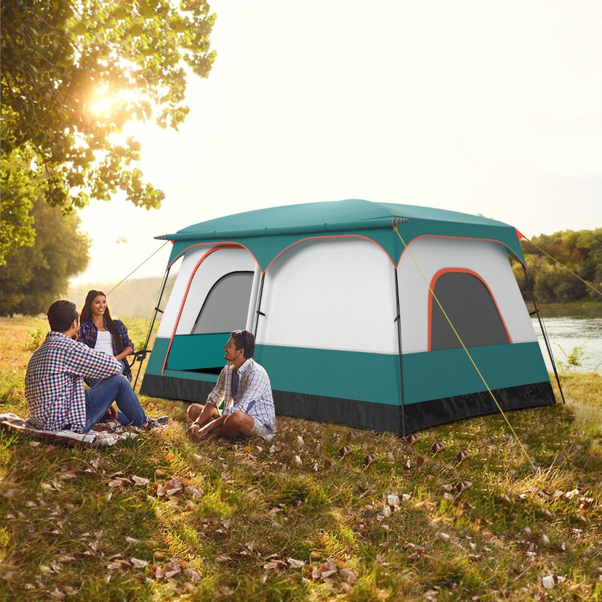 Coast Tente familiale avec auvent - 2 Chambres - 2 Entrées - 320 x 210 x 180 cm - Verte