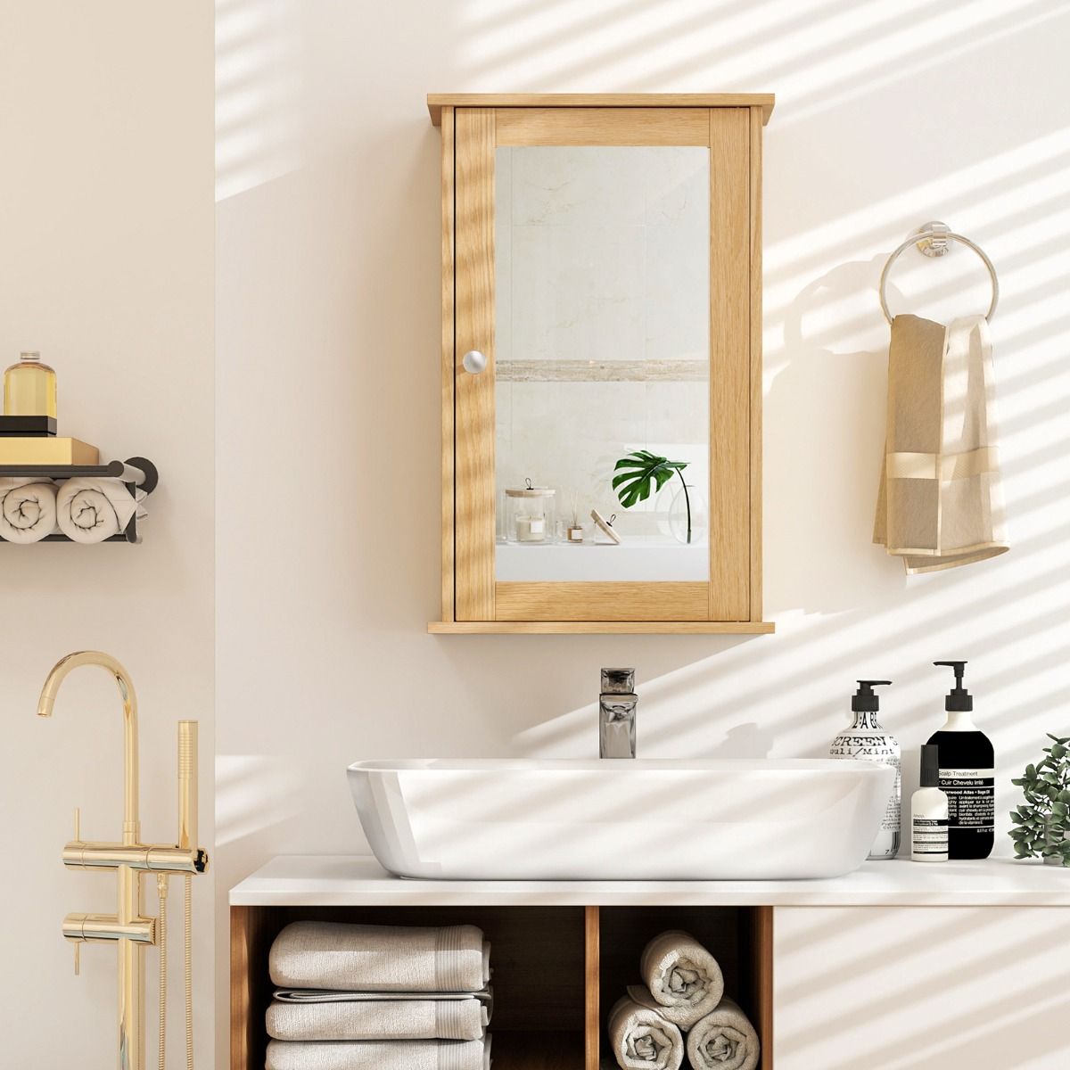 Armoire de salle de bains Coast avec miroir - Porte réversible - Étagère réglable - Naturel
