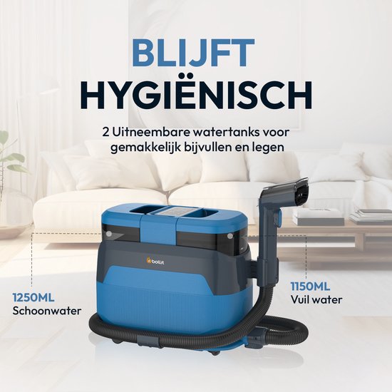 Nettoyeur de tapis BOLLIT 5-en-1 PRO 1650 W - Nettoyeur à vapeur et détachant - Vapeur à 100 °C - Nettoyeur de canapés - Nettoyeur de meubles - Nettoyeur à vapeur portable - Nettoyeur de matelas - Nettoyeur de fauteuils - Nettoyeur pour voiture, canapé, s