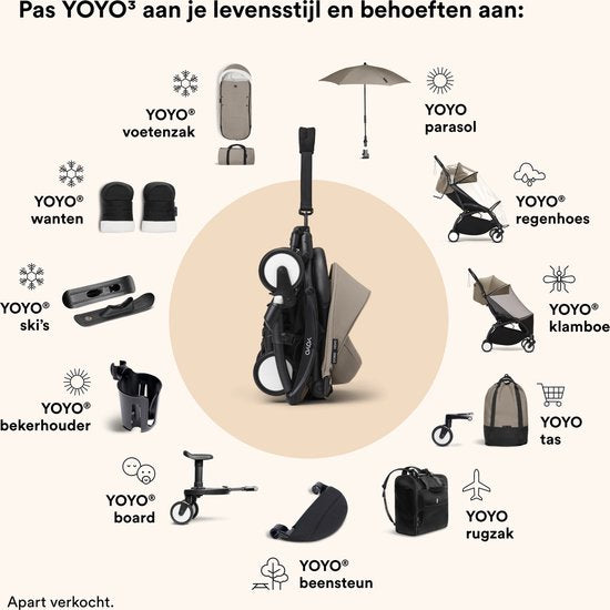 Ensemble de couleurs Stokke YOYO 6+, Taupe - Tissus : coussin d'assise, capote extensible et poche arrière zippée - Pour le châssis YOYO (vendu séparément)