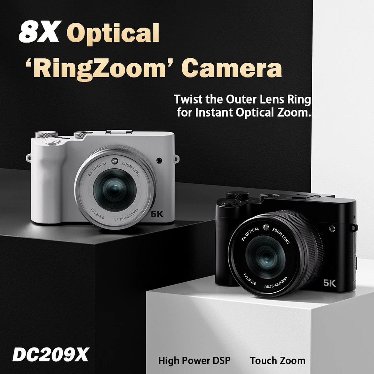 Appareil photo numérique Songdian - 5K et 64 MP - Zoom optique 8x - Blanc
