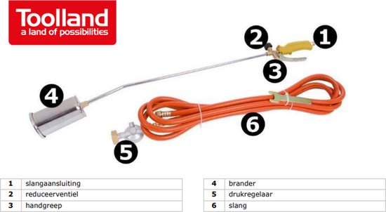 Brûleur de désherbage à gaz  -Toolland - régulateur de pression - tuyau de 5 m