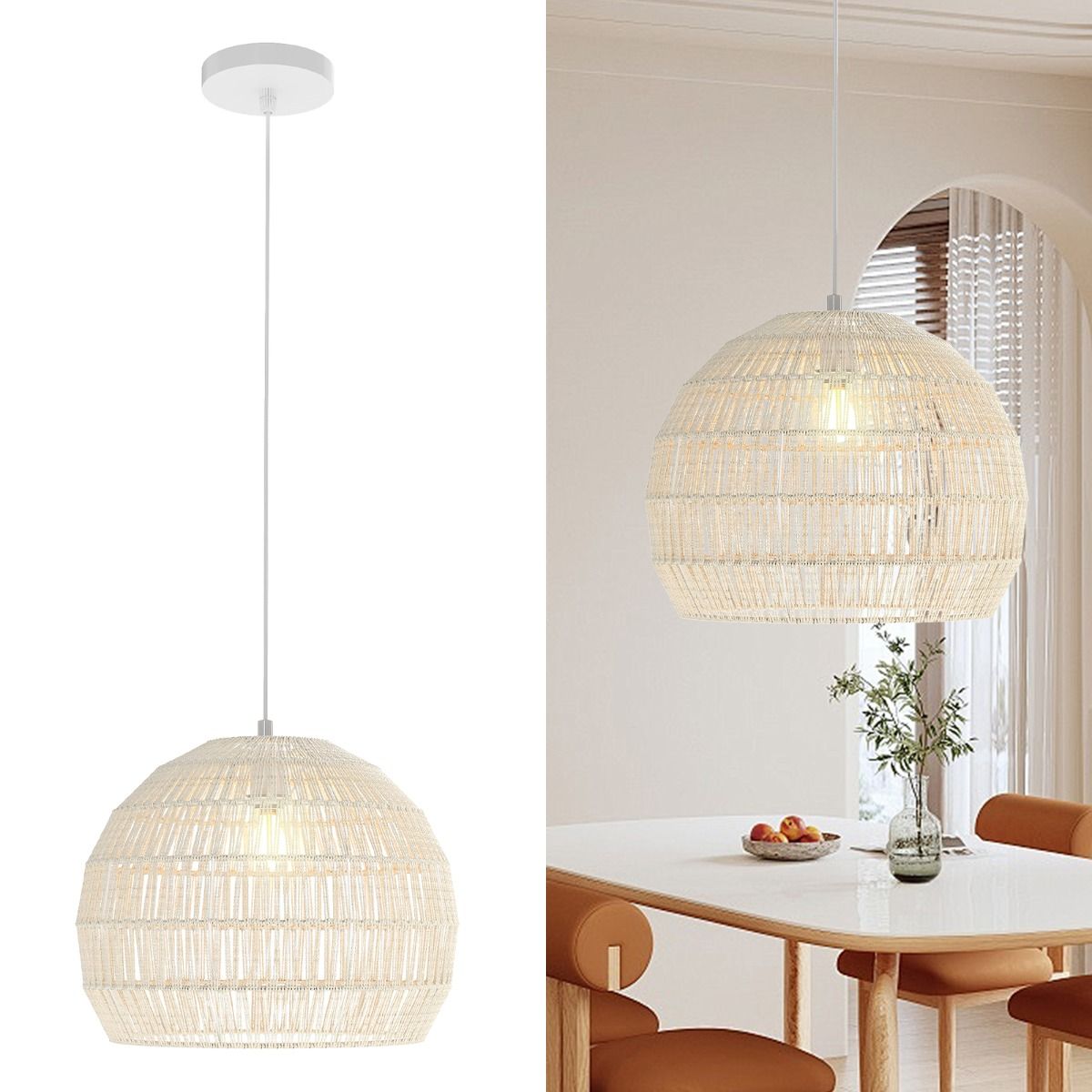 Suspension Coast Rotan - corde en papier de forme sphérique - hauteur réglable - beige/marron