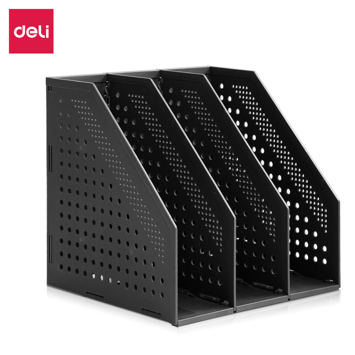 Organiseur de documents à trois compartiments Deli, solution de rangement pour bureau, gris foncé, 1 pièce