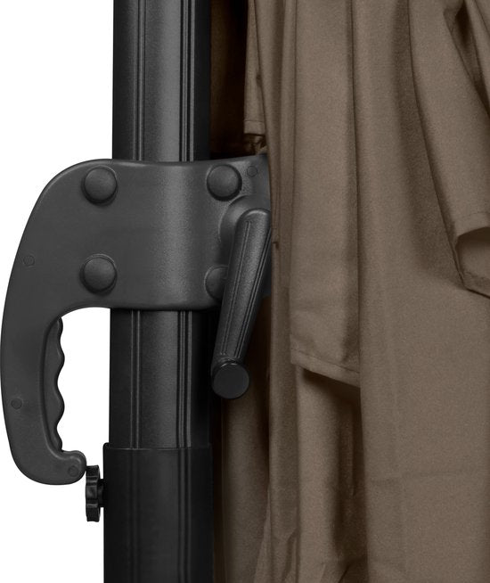 VONROC Premium Parasol flottant Pisogne 300x300cm - Base transversale et housse de protection incluses - Parasol carré - Rotation 360° - Inclinaison - Toile résistante aux UV - Taupe