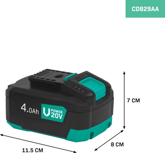 VONROC Battery 20V - 4.0Ah - port USB-C bidirectionnel - batterie et banque d'alimentation en un - compatible avec Power Delivery (PD) - Protégé avec la protection électronique des cellules.