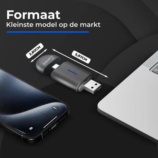 CarMe Mini 2-en-1 pour CarPlay - USB-A et USB-C - CarPlay et Android Auto sans fil - Dongle Android Auto - Noir