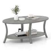 Table basse ovale Coast - 2 niveaux avec espace de rangement - bois d'hévéa - gris - 111 x 60,5 x 47 cm