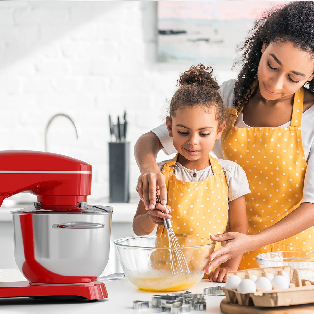 KitchenBrothers Robot de cuisine - Affichage tactile et minuterie - Robot de cuisine - 6L - 1800W - Aluminium - Rouge