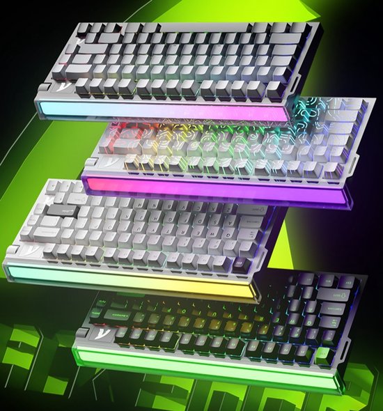 ATTACK SHARK R85HE - Clavier gaming filaire à commutateurs magnétiques - 79 touches - Bande lumineuse RGB - Lanière décorative - Bouton de volume - Touches en PBT - 8 kHz - Temps de réponse de 0,005 mm - Temps de réponse de 0,08 ms - Vert néon