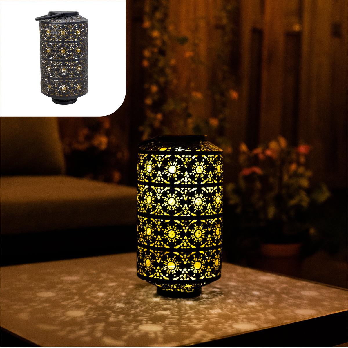 Gadgy Lampe solaire de jardin Lampe de table Maya XL - Lampe d'extérieur Terrasse & Balcon - Lampe solaire de jardin - Lampe solaire de jardin - Lampe solaire Led d'extérieur - Lanterne Windlight Hanging - Lampes de jardin - Bronze / Gold