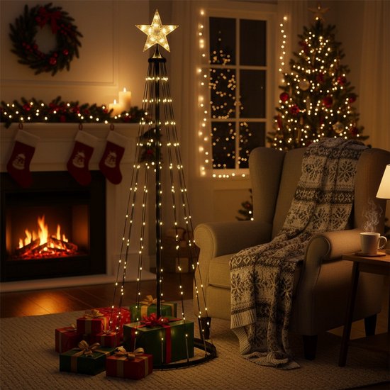 Sapin de Noël LED noir Nampook avec 154 LED, 150 cm et télécommande – Blanc chaud