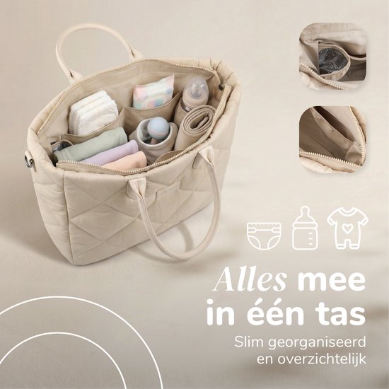 Sac à langer Mommsy – Sac à langer – Mom Bag – Compartiment isotherme – Tissu matelassé – Mommy Bag – Très spacieux – Hydrofuge – Organiseur – Léger – Beige