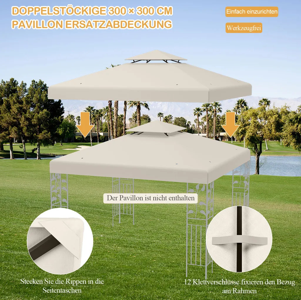 Coast Replacement Roof - Résistant aux intempéries - 3x3 M - Trous de drainage et attaches Velcro inclus - Beige