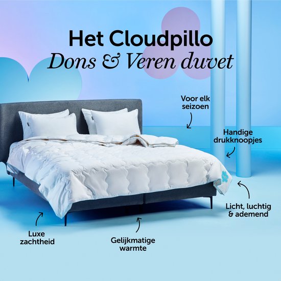 Couette Cloudpillo en duvet et plumes 240 x 220 cm - 4 saisons 2-en-1 - 15 % de duvet de canard, 85 % de plumes de canard - Coton anti-duvet 233 TC - RDS & OEKO-TEX