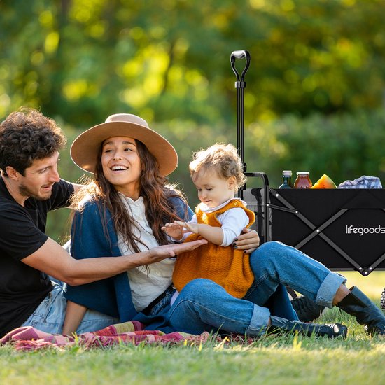Chariot pliable LifeGoods - 94 L - Capacité de charge de 70 kg - 90 x 50 x 58 cm - Roues pivotantes - Chariot pliable avec housse lavable - Noir