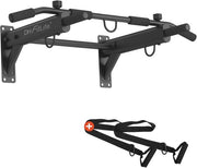 DH FitLife 4-in-1 barre de traction murale avec prise d'écartement, barre de traction multifonctionnelle pour la maison jusqu'à 200 kg | 6 poignées antidérapantes | 3 oeillets pour sac de frappe & sling trainer | sûre et stable