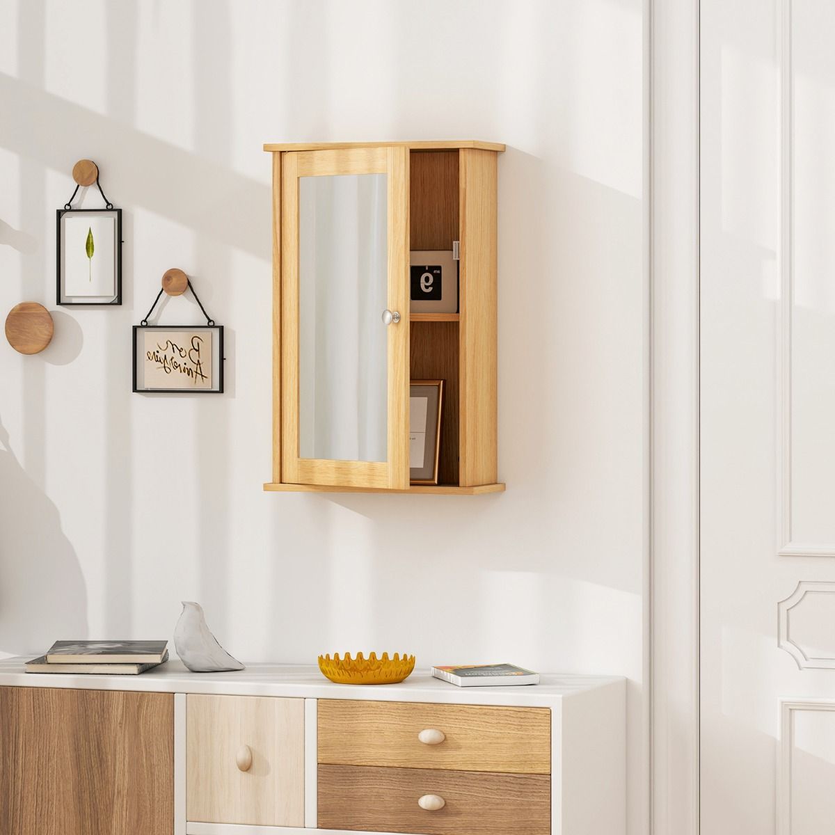 Armoire de salle de bains Coast avec miroir - Porte réversible - Étagère réglable - Naturel