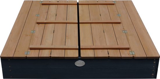AXI Ella XL Bac à sable en bois anthracite/marron- Avec bancs et couvercle - Bois certifié FSC - 120x120x20cm - Bac à sable pour enfants